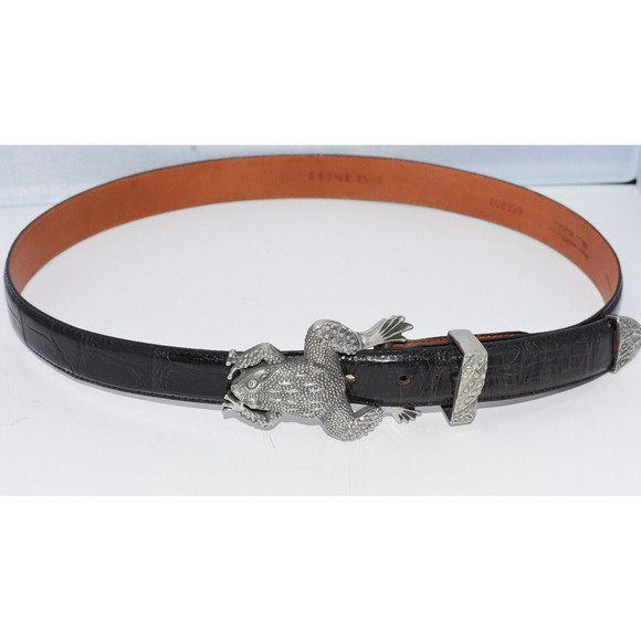 Hartnell Women's Medium Alligator Leather Belt w/ Silver Frog Pewter Belt Buckle - Picture 3 of 9